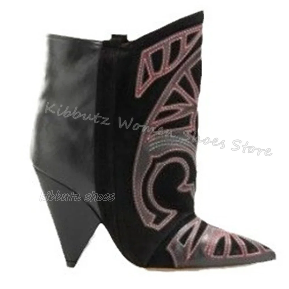 Totem Ankle Boots Genuine Leather Mixed Color Slip-On Novelty Fashion Concise Luxury Women Shoes Pointed Toe Spike Heels Newest