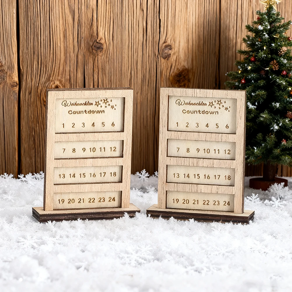 Wooden Christmas Countdown Advent Calendar Figurines Miniatures Until Xmas Table Home Decor Calendar Number Date Christian Gift