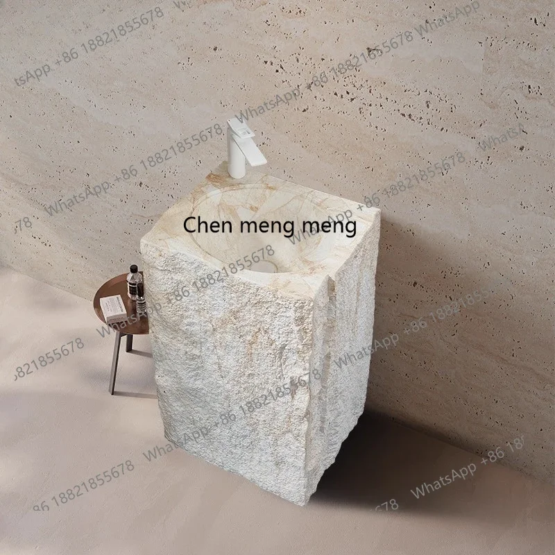 

X Column basin integrated floor travertine sink personality art high-end marble stone pattern sink