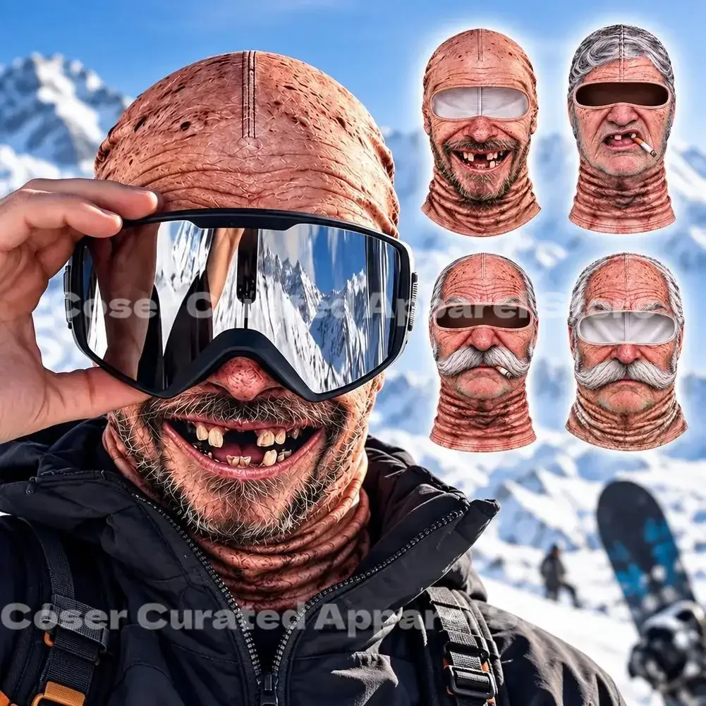 Novelty Wrinkled Grandfather Full Face Cover Men Spoof Masquerade Costume Hood Motorcycle Cycling Dustproof Breathable Warmer view 2