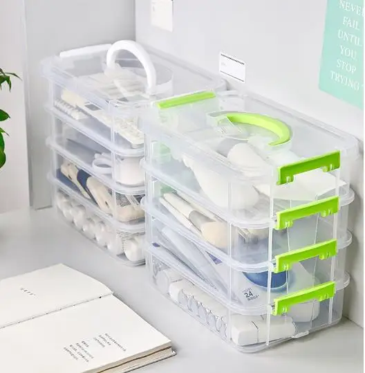 

4 Layer Stackable Desk Storage Organizer Transparent Plastic Makeup Home Organizer Box Durable Jewelry Container Bins Drawer Box