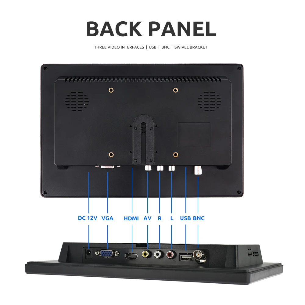 MJDOUD Monitor HDMI per auto da 10.1 pollici con VGA per Computer TV schermo a colori LCD per PC sistema di sicurezza domestica Display della