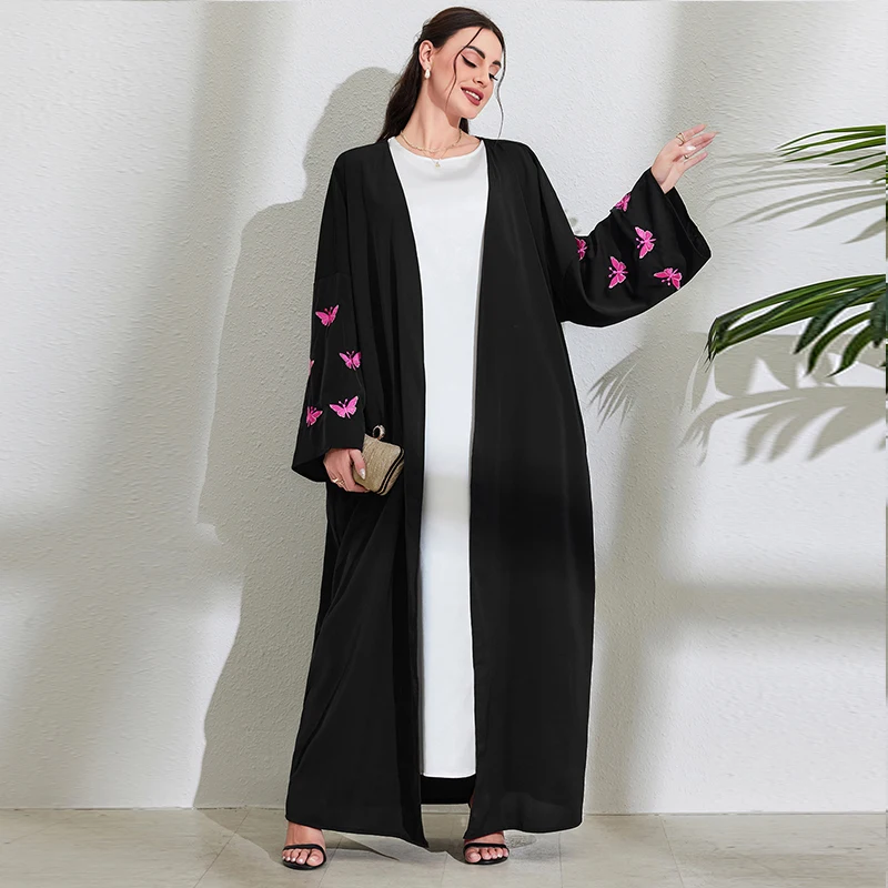 Chic Butterfly Embroidery Abaya for Muslim Women Elegant Party Dresses Middle East Türkiye Dubai Cardigan Kaftan Islam Clothing