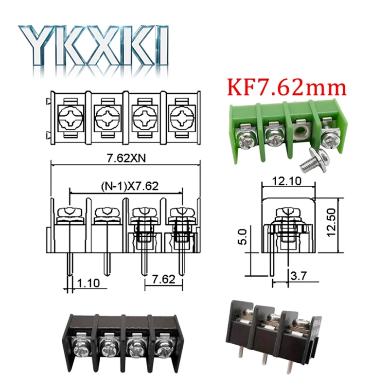 10pcs KF7.62 2P 3P 4Pin Can be Spliced Screw Terminal 7.62mm Pitch PCB Pluggable Terminal Block Connectors Connector Black Green