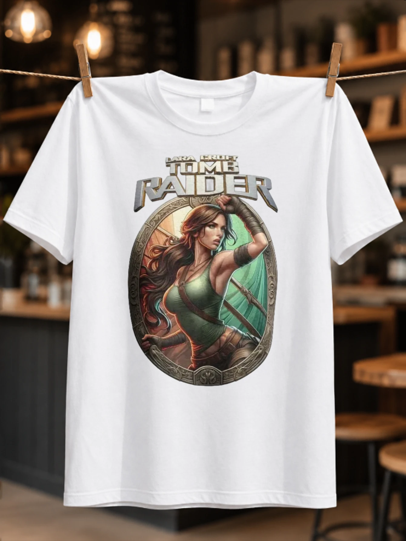 Tomb Raider heroine portrait in an ornate adventure frame fantasy action game inspired graphic  Unisex All T-Shirt