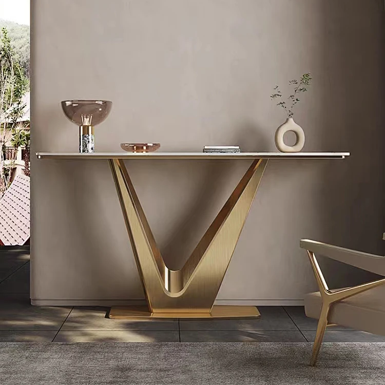 

Light Luxury Stainless Steel Marble Entrance Table Living Room Door Partition Table Gold Console Home Furniture