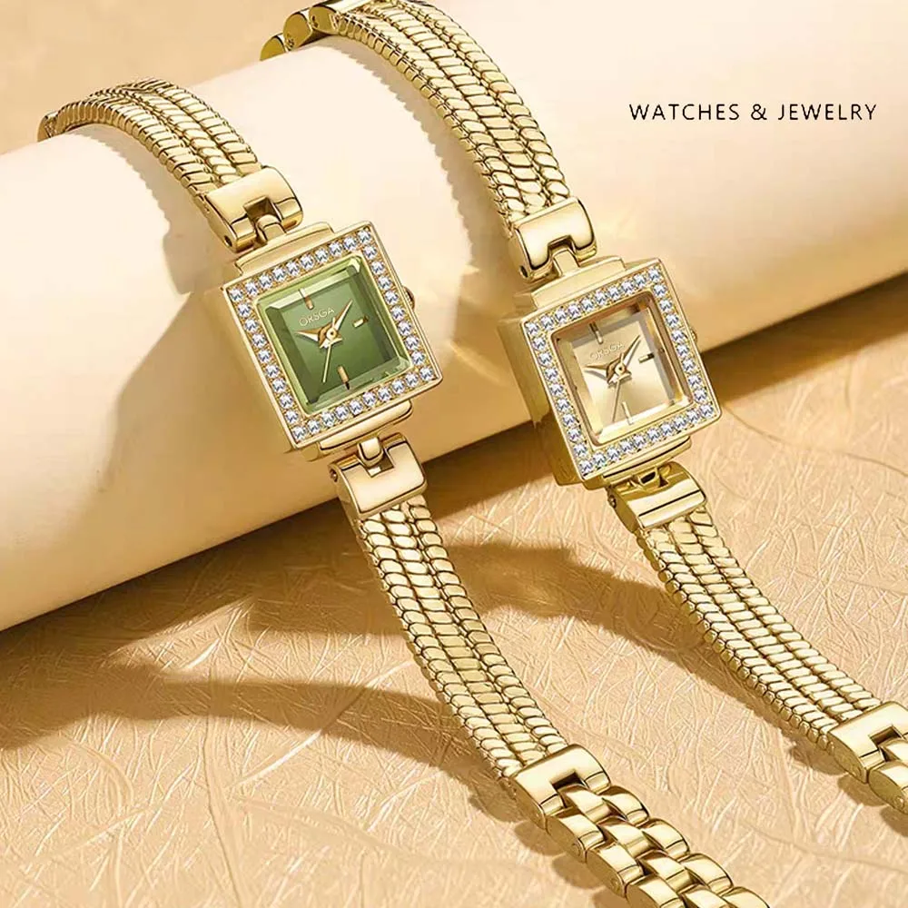 

Модные женские часы ORSGA: тонкий ремешок, маленький квадратный корпус, бриллианты, доступная роскошь, кварцевые часы для женщин, подарок