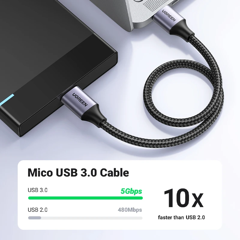 UGREEN Micro B Cable USB 3.0 3A Fast Charging 5Gbps Data Cable External HDD Cable USB Cord for Samsung Hard Disk SSD Sata Cable