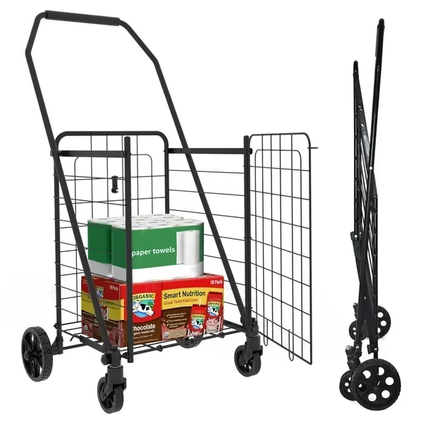 

Shopping Cart with open door,Grocery Cart on Wheels, Foldable Utility Shopping Carts with 360°