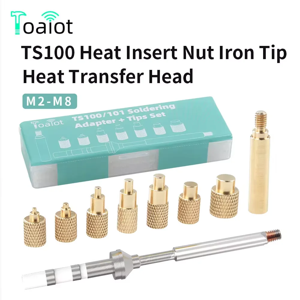 

TS100 Soldering Iron Tip Heat Insert Nut Iron Tip Insert Internal Thread Head M2-M8 Brass Hot Melt Insert Nut Insertion Kit