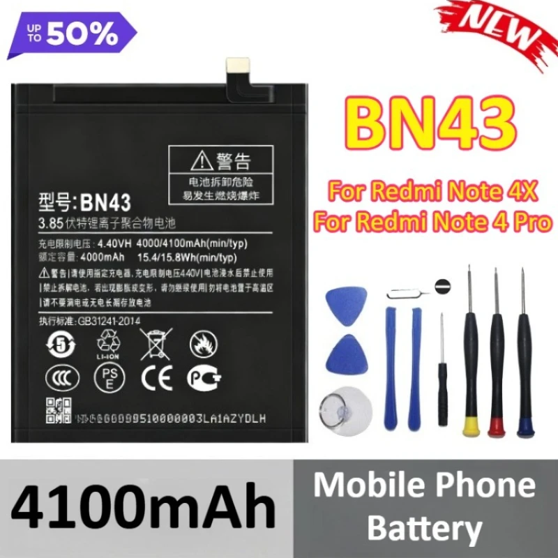 

New 4100mAh BN43 Replacement Mobile Phone Parts For Redmi Note 4X For Redmi Note 4 Pro Mobile Phone Battery +Tools