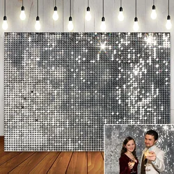 Disco Backdrop Silver Image Printing (Not Really Glowing Sequin) Club 1950 50s 70s 80s Birthday Party Decor Vinyl Background