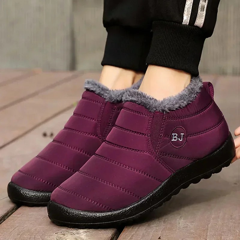 Botas de nieve sin cordones para Mujer, Botines cálidos, color negro, Morado, Invierno