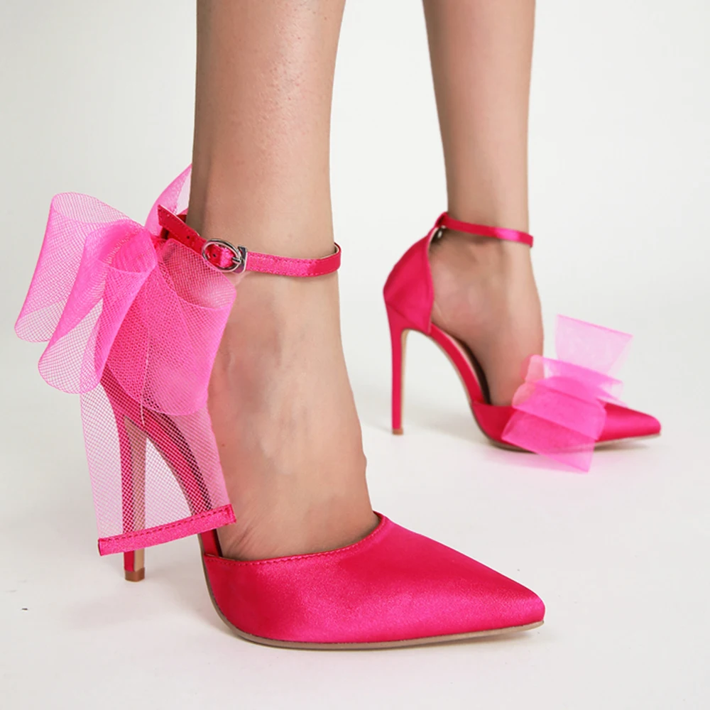

Women Closed Pointed Toe Heels Women's Pumps Stiletto High Heels with Bowknot Ankle Strap Party Wedding Dress Shoes 4.33" Heel