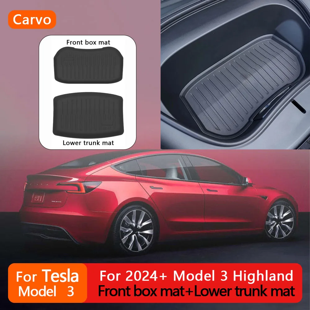 

Trunk Mats For 2024 Tesla New Model 3 Highland TPE Front Rear Trunk Frunk Storage Waterproof Weather-resistant Protective Pad