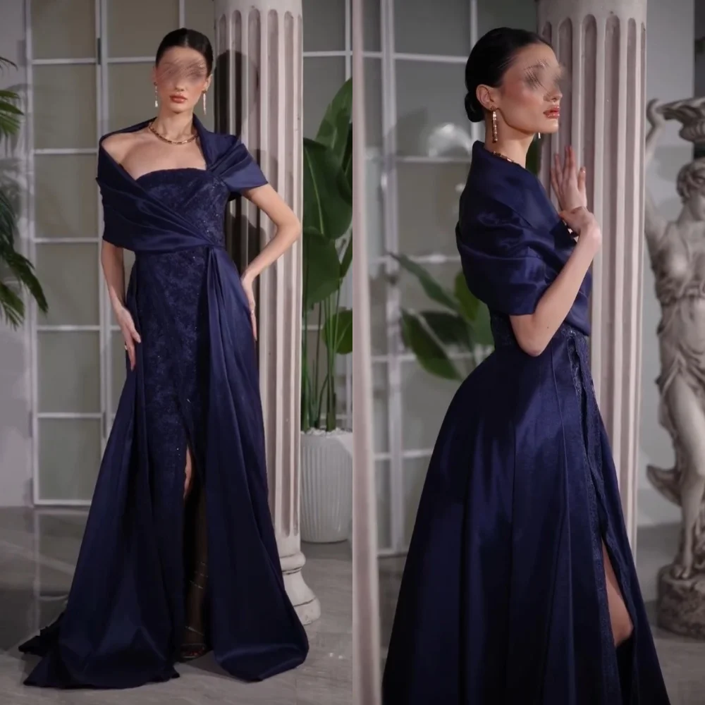 

Customized Charmeuse Sequined Lace Off-the-shoulder Floor-length Bespoke Occasion Luxury Evening Dresses Sparkle High Quality
