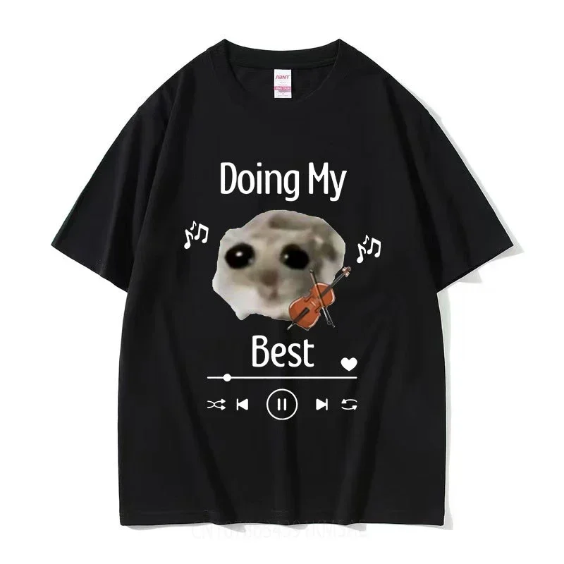 T-shirt humoristique en coton pour homme et femme, vêtement mignon et décontracté, motif Hamster triste faisant mon meilleur mèm