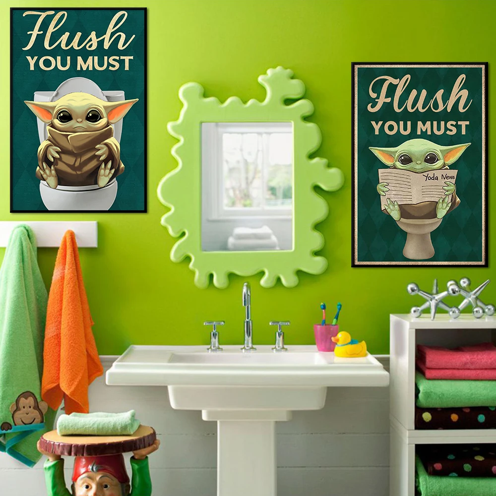 Disney Star Movie Art Poster, Baby Yoda Flush, You Must Canvas Painting, Vintage Pictures, Print Bathroom Toilet Wall Decor