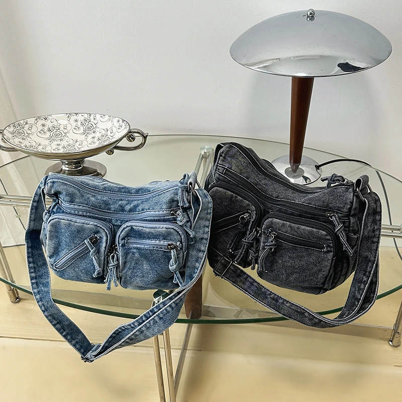 

Новые повседневные джинсовые женские сумки через плечо на молнии 2026 года, высококачественные мягкие сумки-кроссбоди большой вместимости, универсальные сумки через плечо