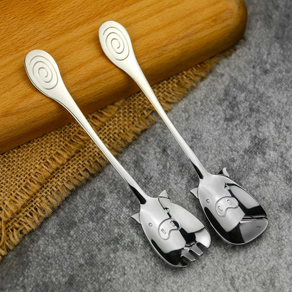 

304 Stainless Steel Piglet Spoon and Fork Creative Eating Ice Cream Dessert Cake Cute Cartoon Children Integrated Cutlery