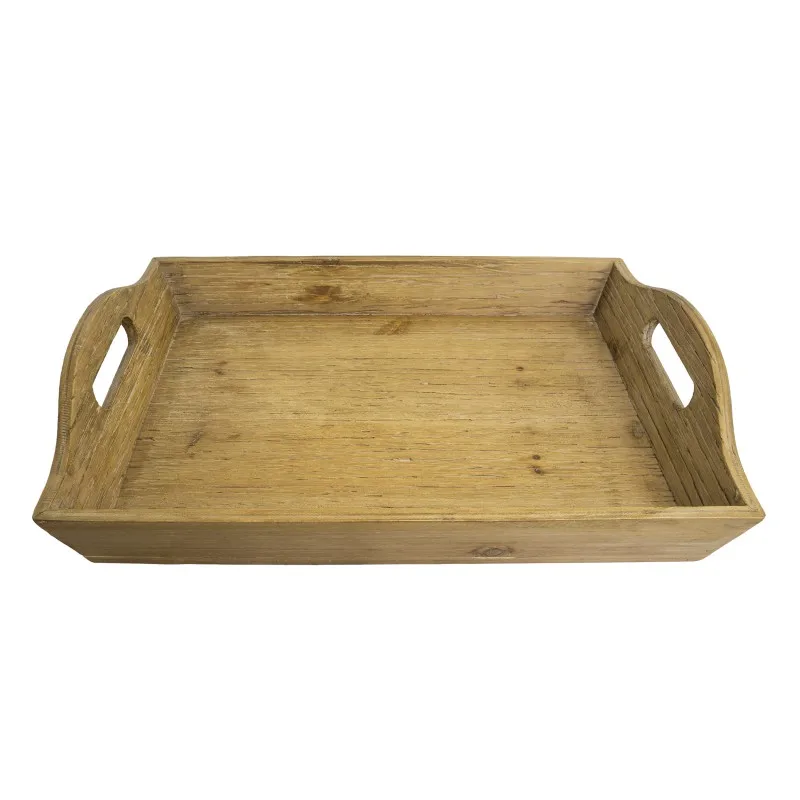 Old Style Service Tray Rectangle Dinner Plate Tray for Cutlery Log Material Serving Plates With Handle Home Dining Room Wood Tea