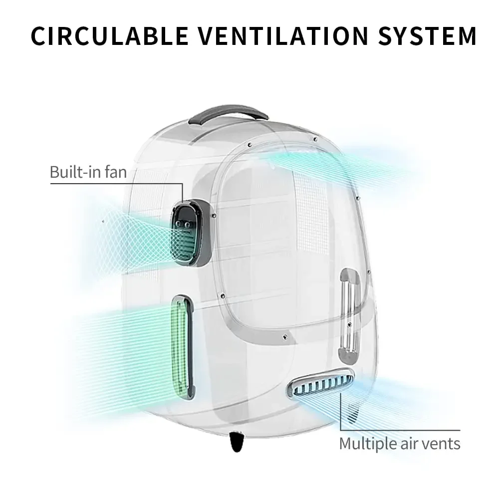 Large luxury portable cat cabin, large capacity cat backpack, built-in fan, light, transparent and breathable, aviation pet box