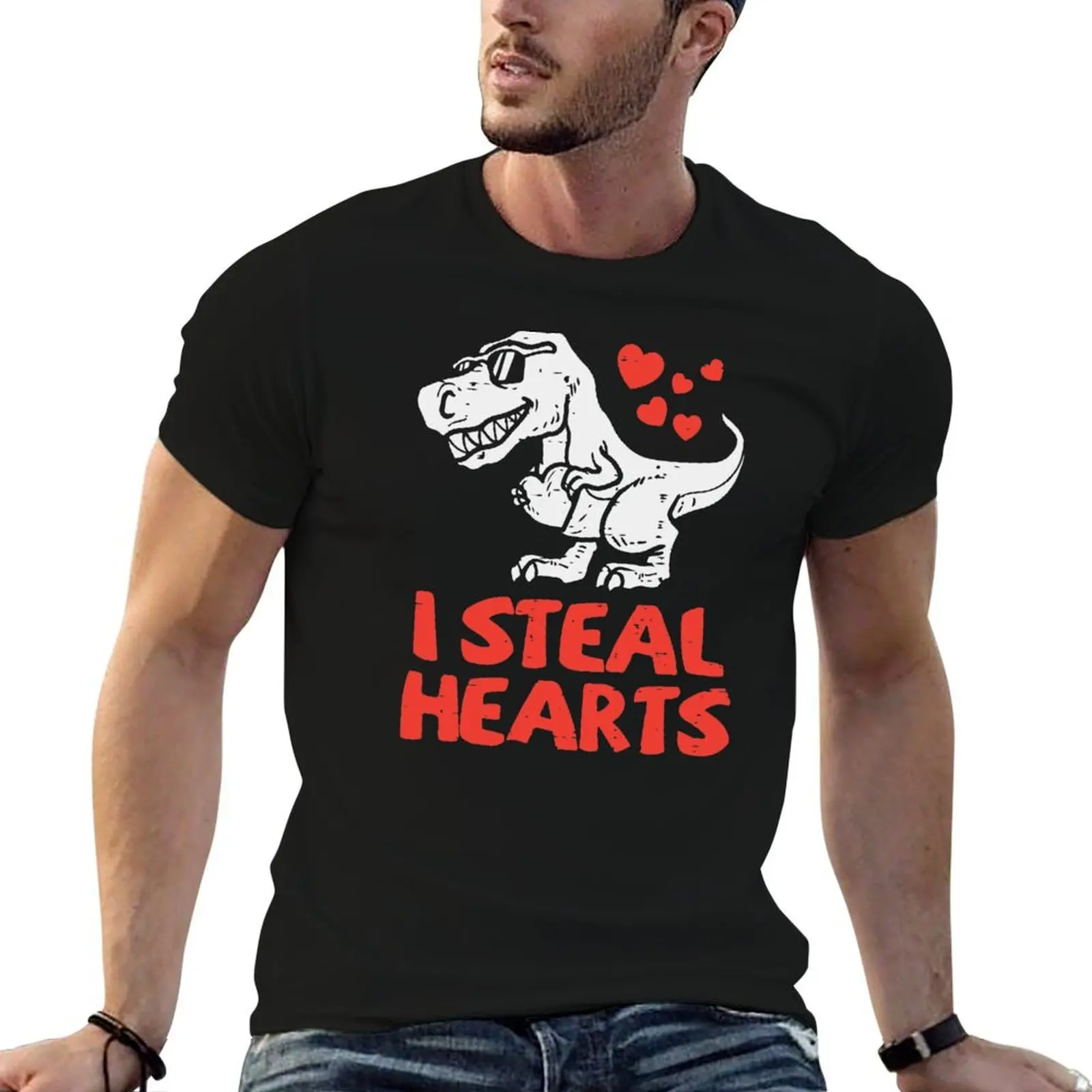 

I Steal Hearts Dinosaur Funny Valentine Day T-Shirt anime tshirt t shirts for man cotton soft mens graphic t shirts T-shirt