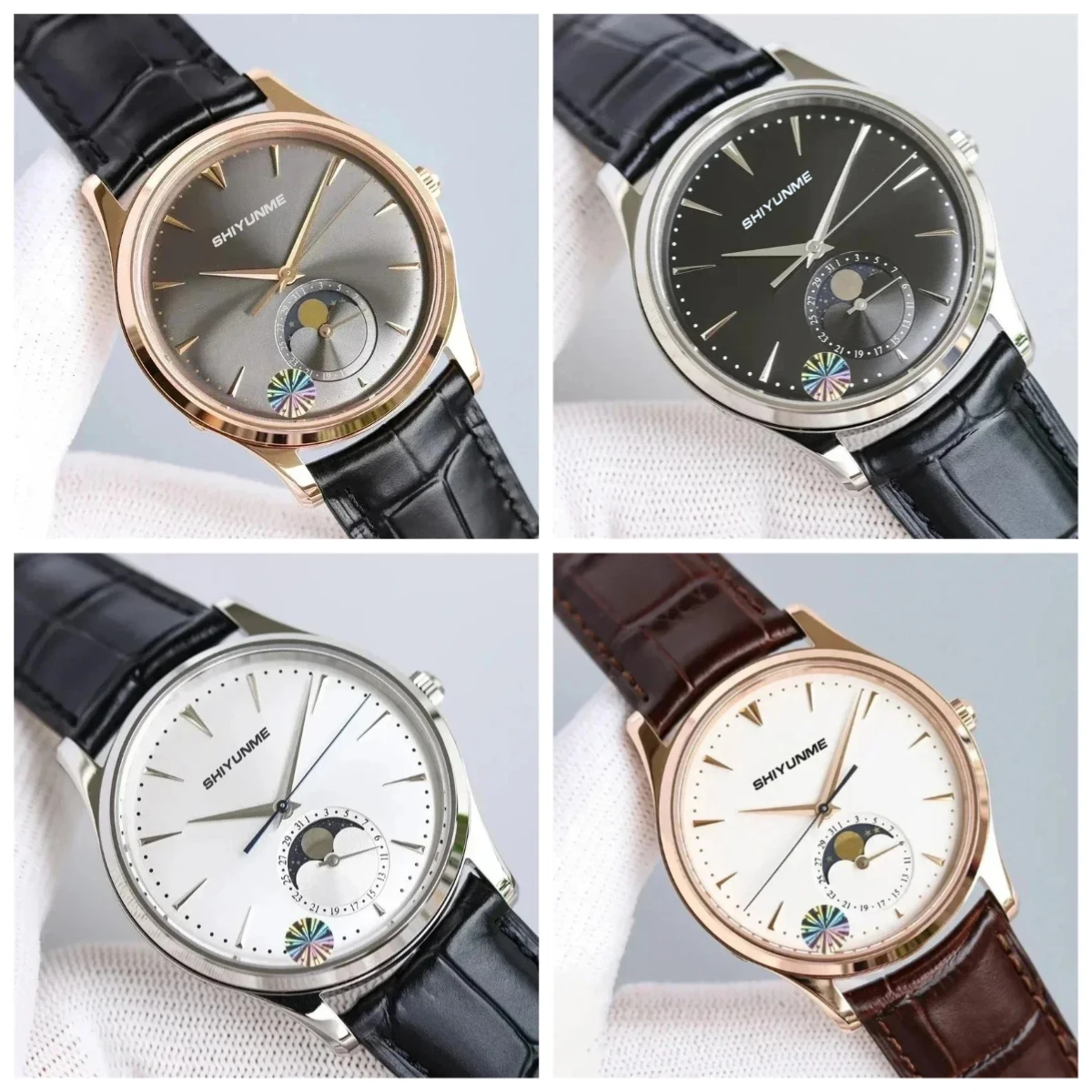 

A186 Store Sport Men's Automatic Mechanical Watch Stainless Steel Black And Blue Leather MoonPhase