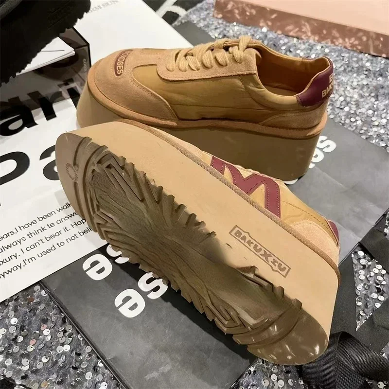 Platform Flats Women Sneaker Brand Suede Lace Up Walking Shoes Woman Trend Autumn Designer Sport Casual Zapatillas De Mujer