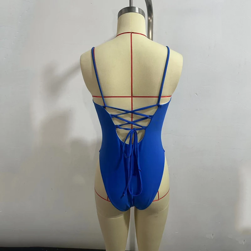 BEACHCICI Bikini de una pieza para mujer, traje de baño Sexy con tirantes, cuello en V sólido, Espalda descubierta, atado, vacaciones en la playa