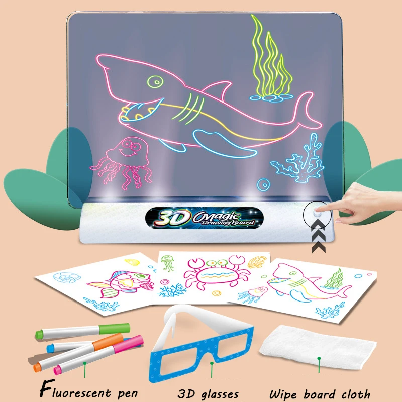 Tekentafel Led Lichteffecten Puzzel Magic 3D Tekening Pad Kids Schilderen Educatief Speelgoed Graffiti Verlichting Pad Kinderen Gift