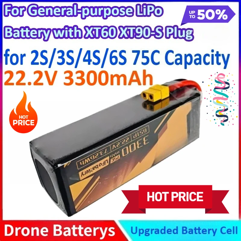 

New 3300mAh 22.2V 2S/3S/4S/6S 75C Capacity General-purpose LiPo Battery for RC Airplanes and Helicopters with XT60 XT90-S Plug