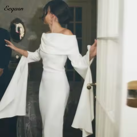 Elegant Evening Dress Cap Sleeves Customized Spandex Satin Arabic Prom Wedding Party Gown Long Mermaid Abendkleider Hochzeit