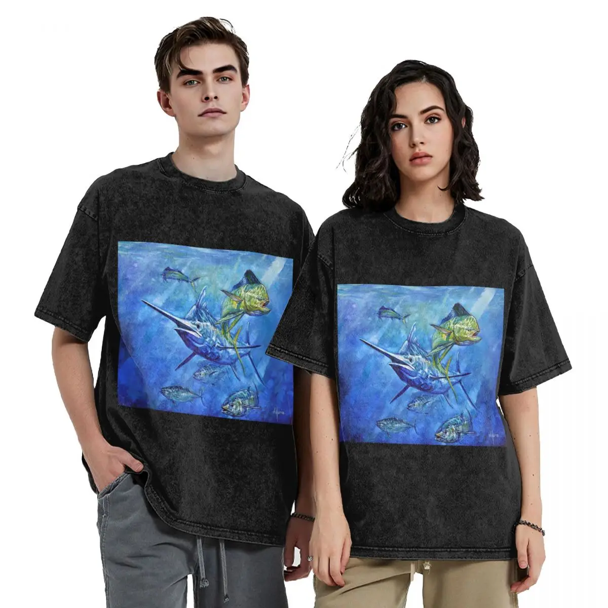 Dorado, Marlin, And Tuna Hip Hop Short Sleeve T-Shirts Washed Tops Tees Streetwear T Shirt Printed for Men woman