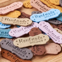 10pcs Handmade Leather Tag Labels Embossed Tags with Holes Embellishment Knit for DIY Craft Sewing Crochet Hats