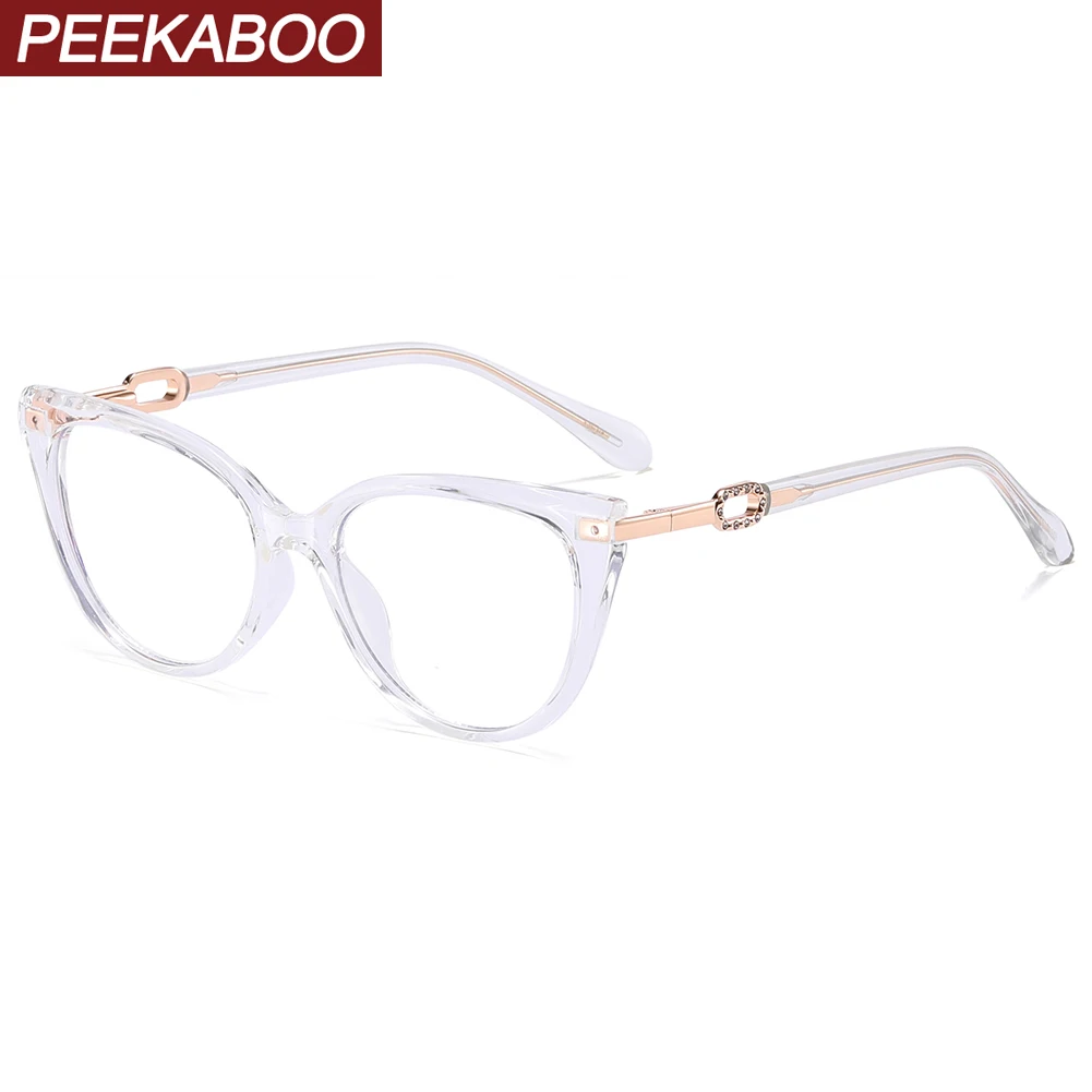 

Peekaboo fashion eyeglasses women TR90 spring hinge anti blue light glasses cat eye female transparent brown party gifts