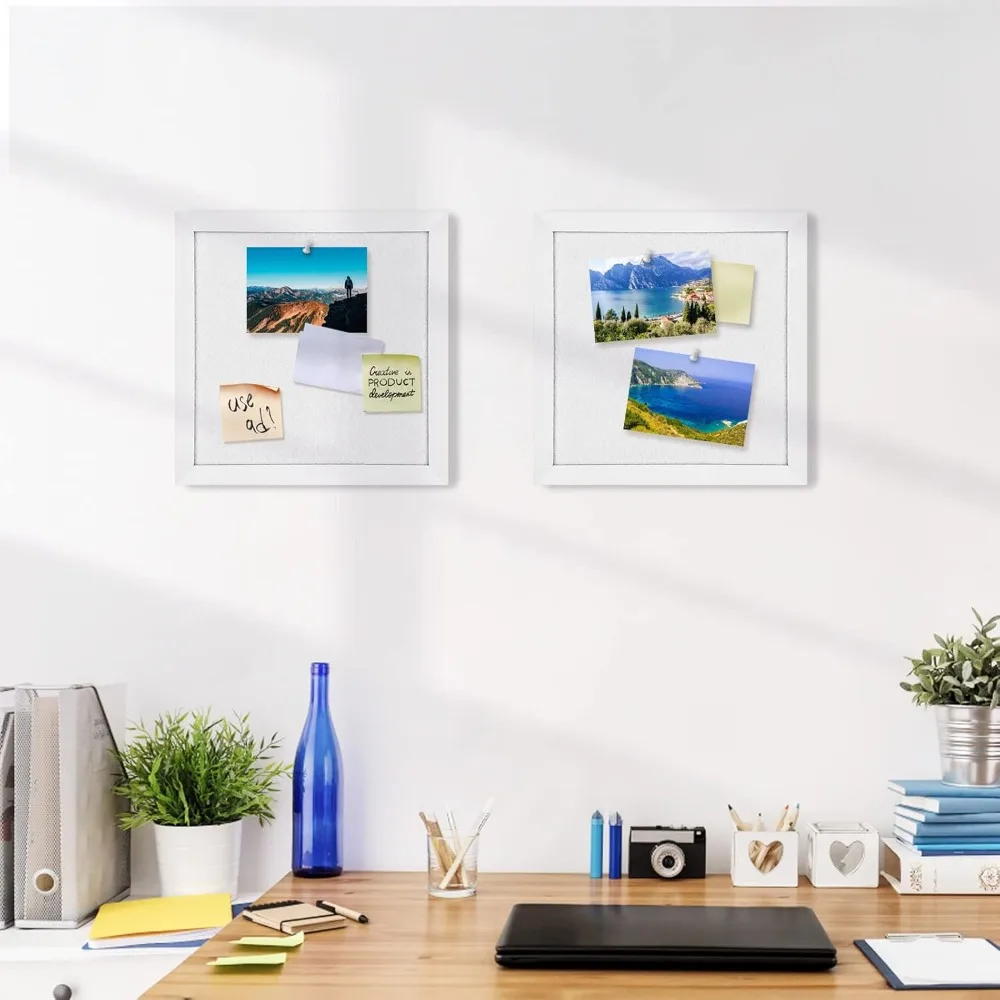 Tablero de corcho pequeño con superficie de fieltro suave y marco blanco moderno, tablero decorativo para colgar en la pared, perfecto para el hogar, la oficina, la escuela, el aula, tablero de visión, inspiración, notas, fotos, 11.8 x