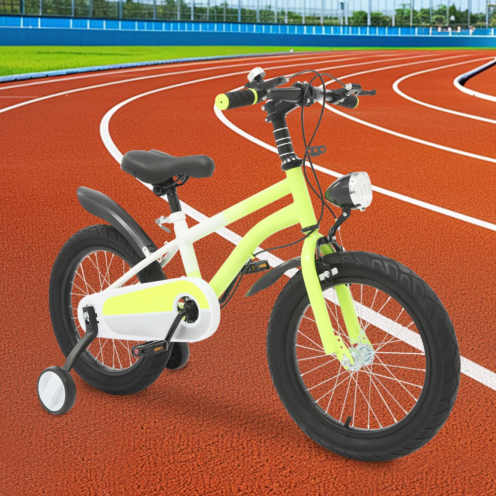 16-Zoll-Kinderfahrrad aus Kohlenstoffstahl mit Hilfsrädern und LED-Licht für 5–8 Jahre, höhenverstellbar, 60 kg – Detail 1