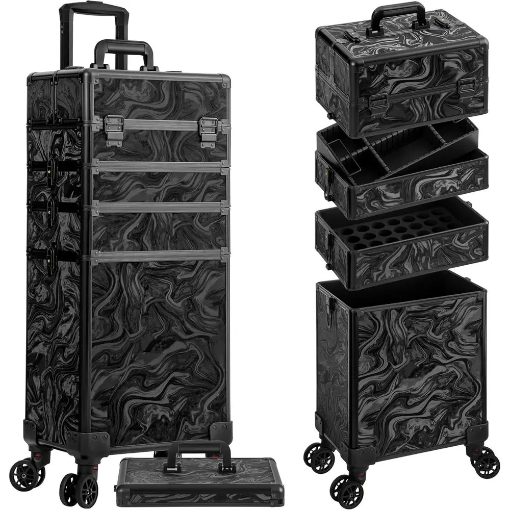 

Многофункциональный кейс-тележка 5-в-1 для косметики, большой органайзер на колесиках для путешествий, для специалистов по волосам и красоте