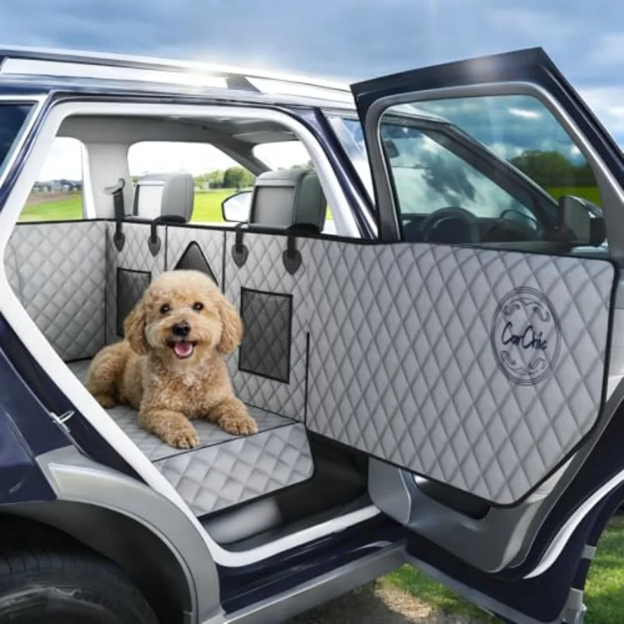 

Dog Car Seat Cover for Back Seat - Waterproof Pet Hammock with Embedded Insert Door Protectors 600D Oxford Scratch-Proof Belt O
