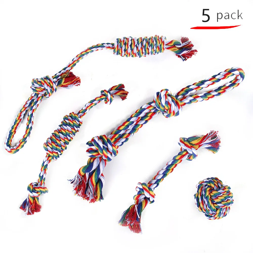 Dog toy cotton rope set with colored knots, cat and dog bite resistance and relaxation toy set