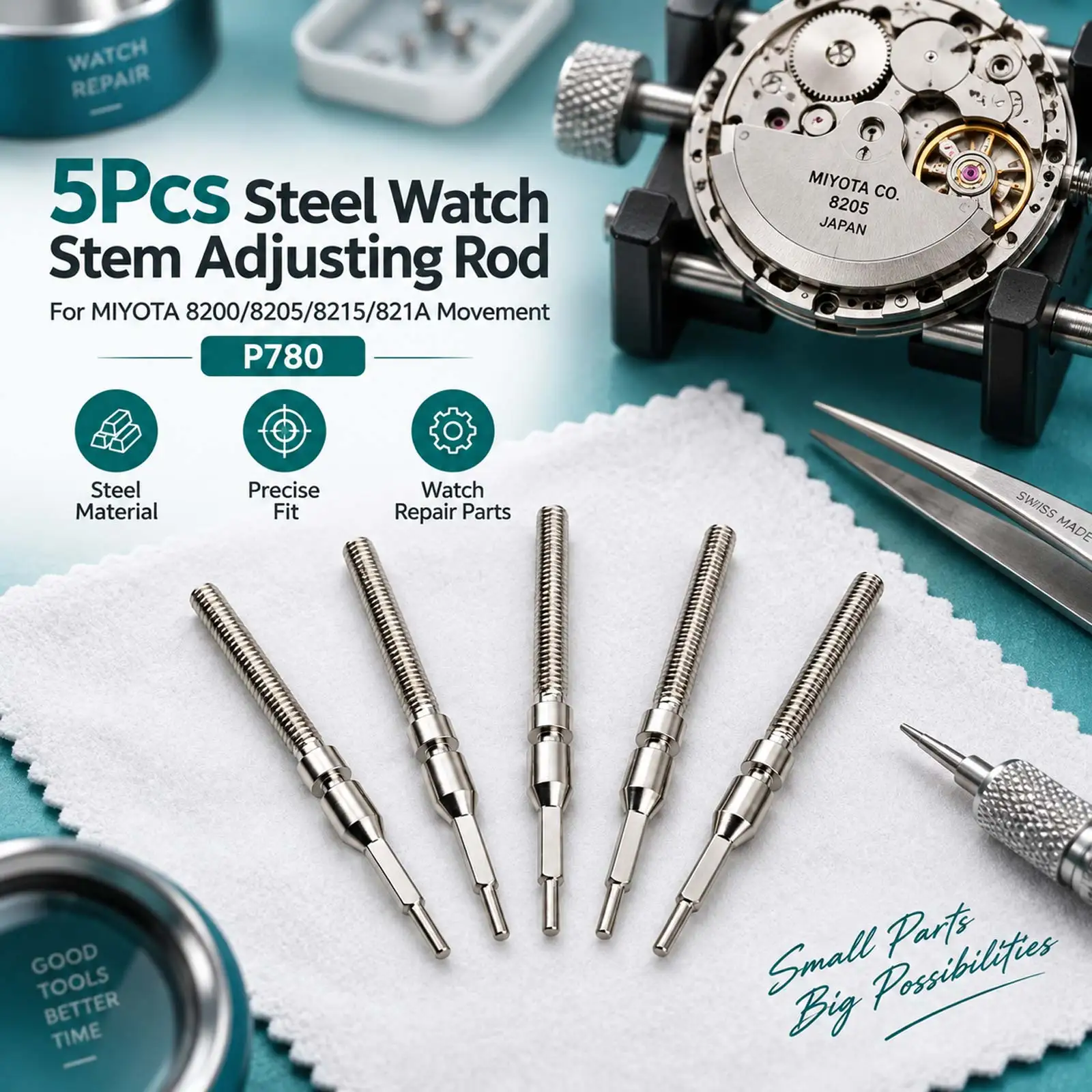 5Pcs Steel Watch Replacement Stem Crown Kit For MIYOTA 8200/8205/8215/821A Movement P780 Accessories Spare Parts