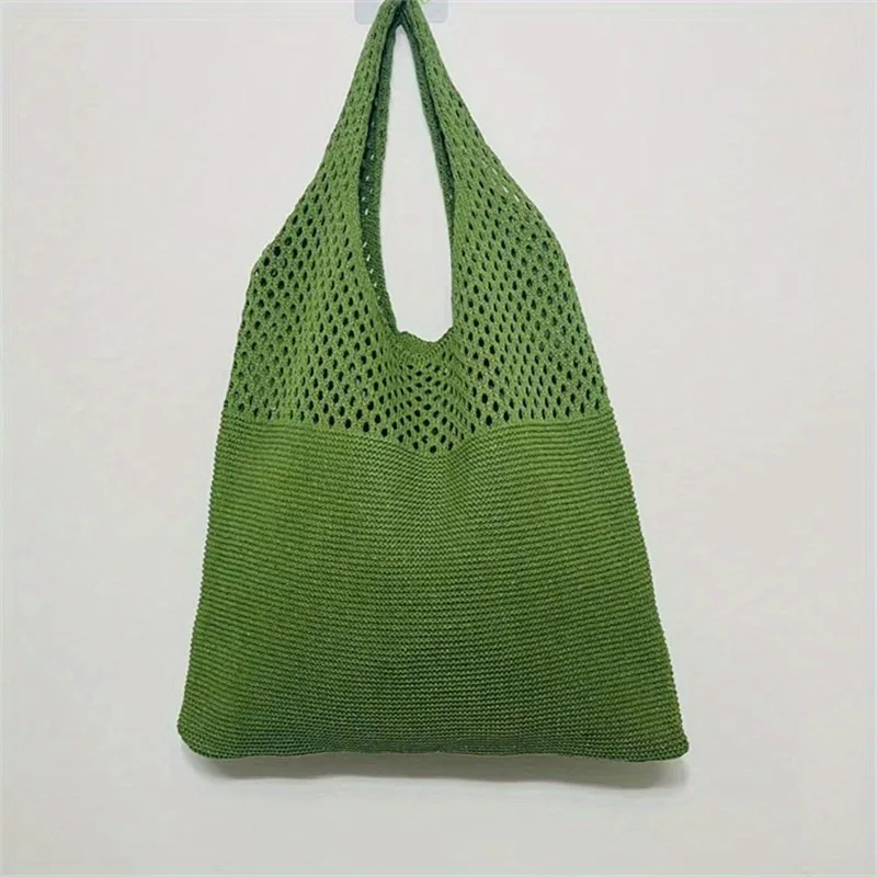 Ästhetische, ausgehöhlte Häkel tasche, Umhängetasche mit großer Kapazität, einfache gestrickte Einkaufstasche für Frauen – Detail 15