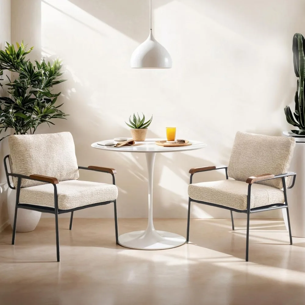 Mid-Century Modern 2-Piece Accent Armchair Set for Compact Spaces - Cozy Upholstered Chairs with Wooden Arms for Reading and Lei