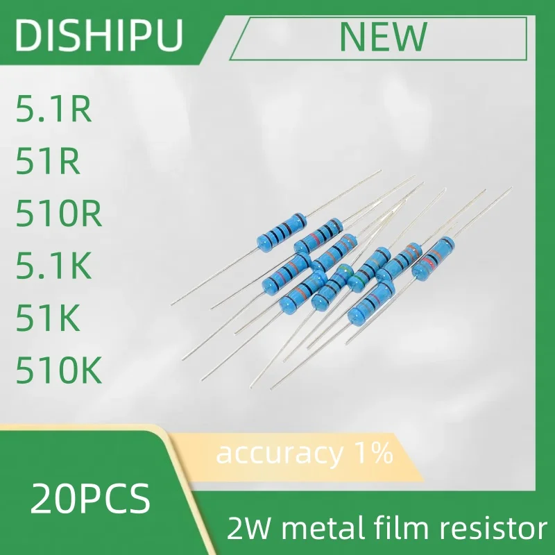 

20PCS 2W Metal film resistor 5.1R 51R 510R 5.1K 51K 510K accuracy 1%