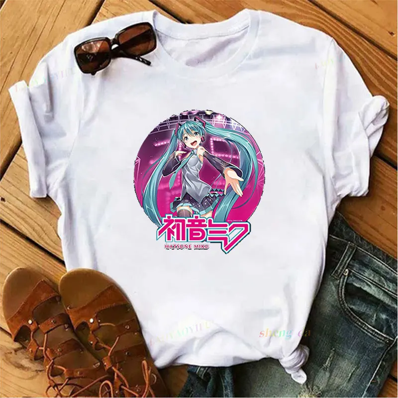 Cartoon Novelty Trend Unisex Hatsune Miku's Project DIVA Cute Anime Girl Y2k Clothes Graphic T Shirts Harajuku Back School Tops