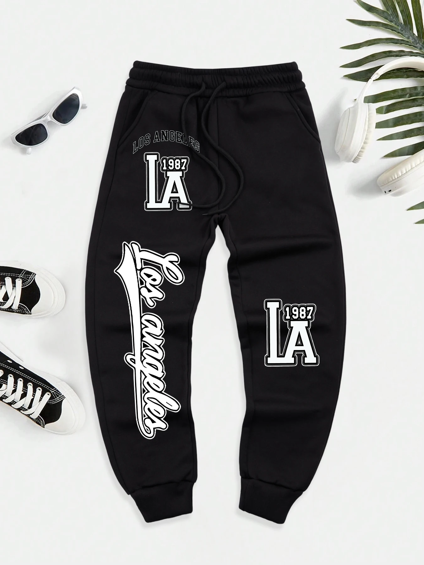 

Лос-Анджелес 1987, осенние бритвы с буквенным принтом, мужские повседневные уличные брюки, теплые удобные спортивные штаны, модные длинные брюки на шнурке