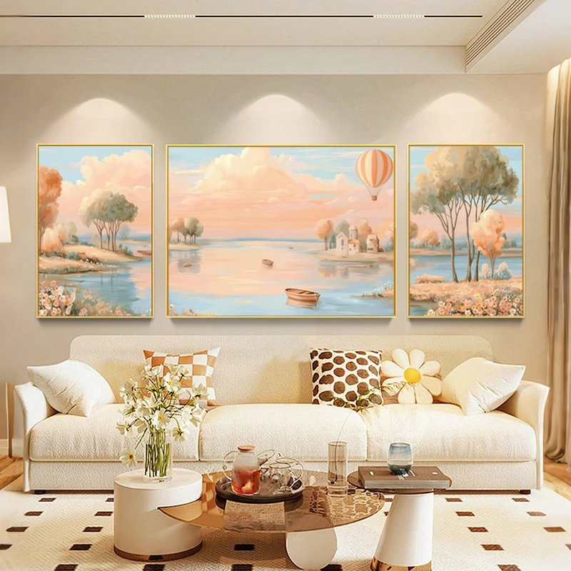 Sofa Background wall painting pink aesthetic high-end large painting light luxury art decoratie woonkamer interior decoration