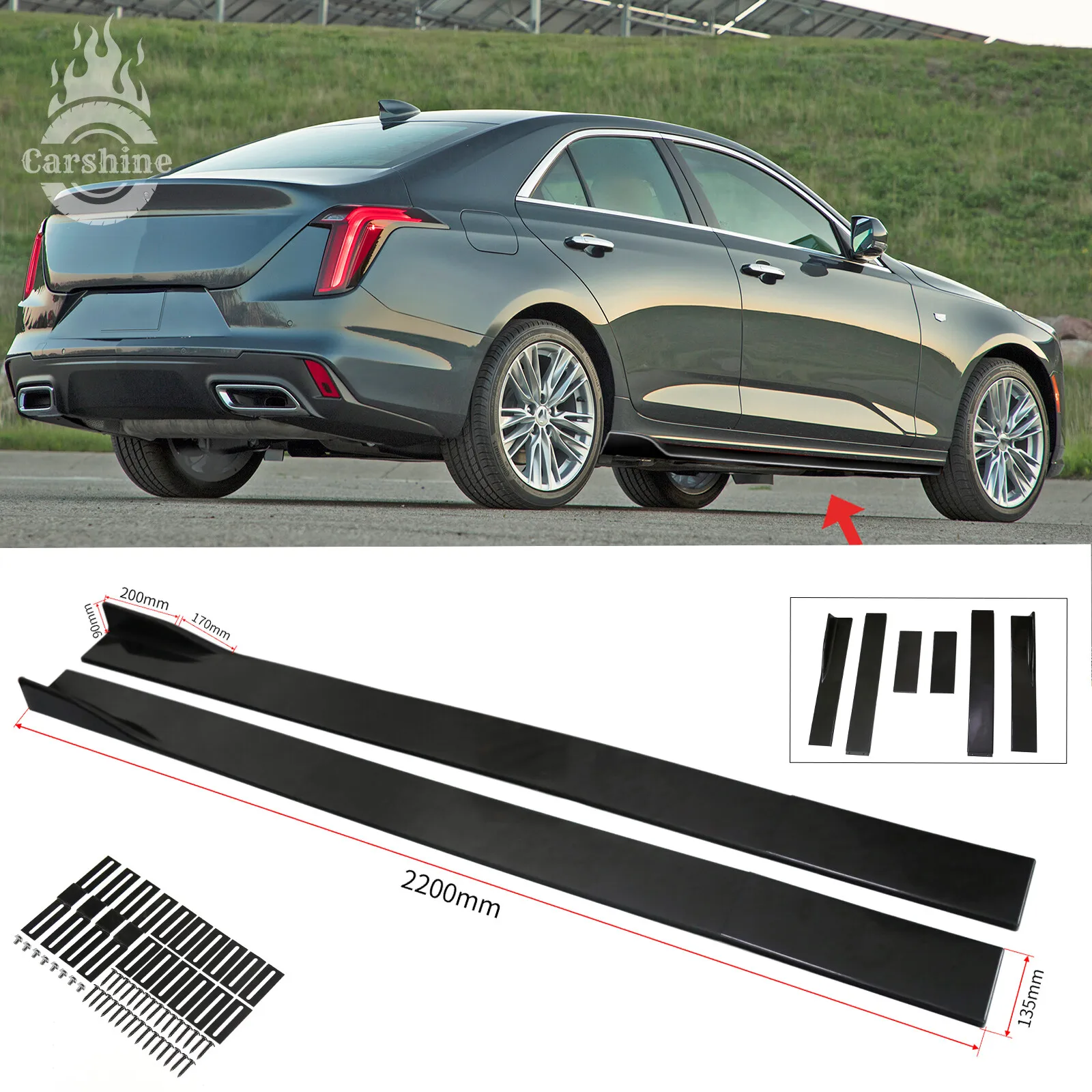 

For Cadillac CT4 86.6" Glossy Side Skirts Extension Splitter Rocker Panels