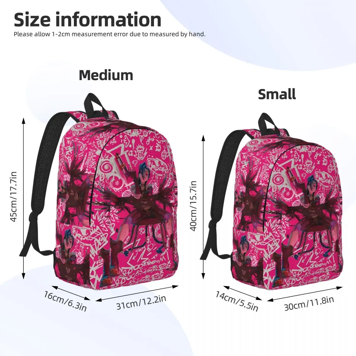 Arcane Jinx-Sac à Dos Rose avec Couverture de Livre d'Art pour Homme et Femme, Idéal pour Lycée, Randonnée, Voyage, Jour, Ordinateur Portable, dehors